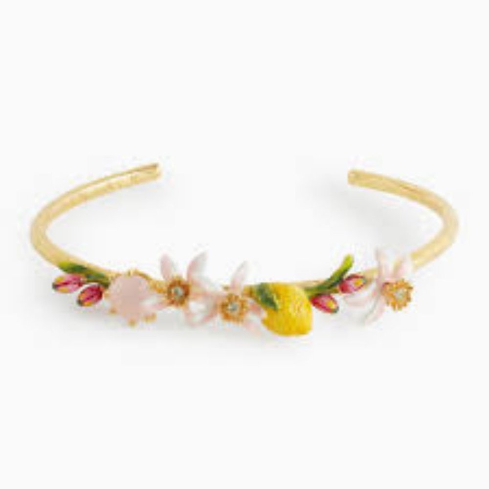 Les Nereides Lemon, Blossom And Pink Glass Stone Bangle Bracelet